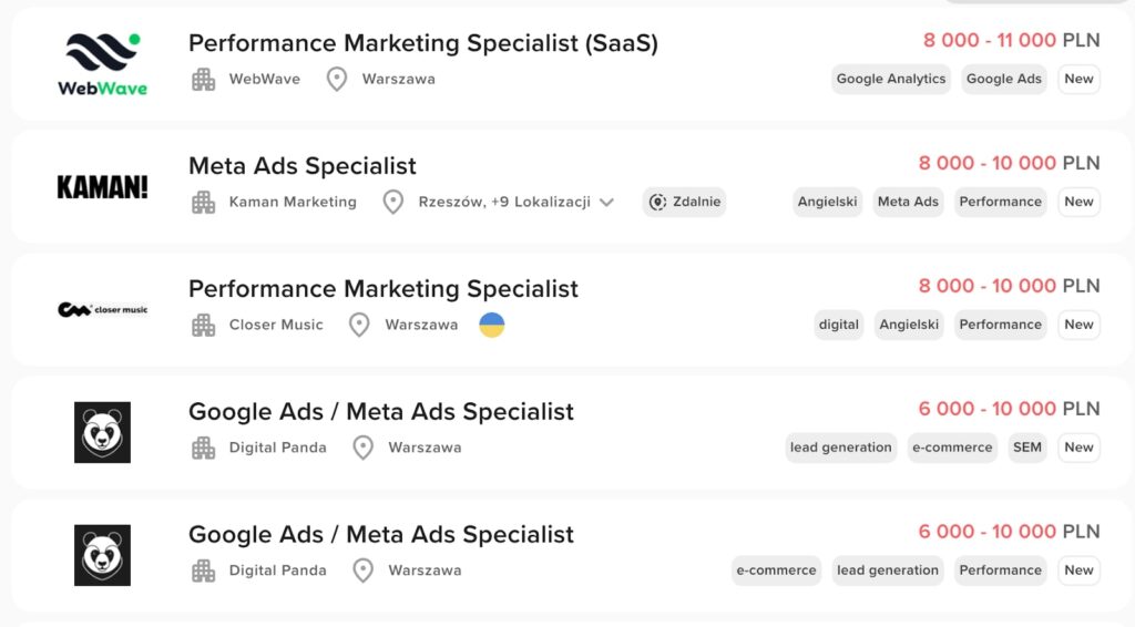 Oferty pracy dla specjalistów Meta Ads w serwisie RocketJobs.pl